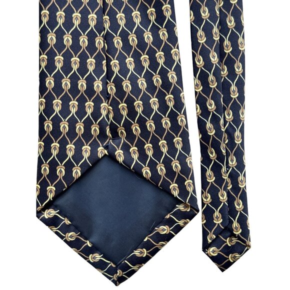 Rene Chagal Men's Handmade Necktie Tie Myung Ju Silk Navy Blue Tan 52x4 inch - Picture 6 of 7